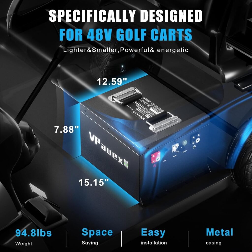 48V Lithium Battery Golf Cart,48V 72Ah Golf Cart Batteries with 18A Charger,Built-in 200A BMS,Metal Casing,Supports Bluetooth Mobile APP,Touch Monitor,6000+ Cycles,Peak Current 600A,Max 10.24kW
