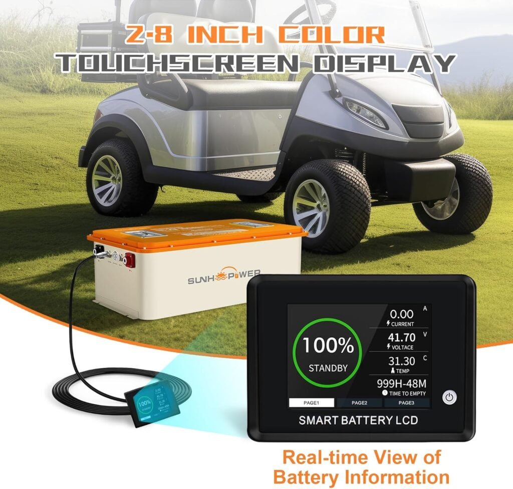 48V(51.2V) 100Ah Lithium Golf Cart Battery, LiFePO4 Batteries with 200A BMS, Touch Monitor, Mobile APP, 20A Fast Charger and Retention Strap, Perfect for Golf Carts, Trolling Motor
