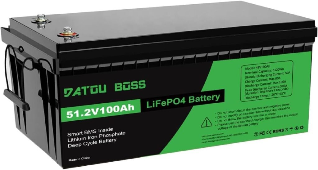 DATOUBOSS 48V 100Ah LiFePO4 Golf Cart Battery with 16S LiFePO₄ cell 48V 100AH Lithium Battery with 200A BMS, 15,000+ Deep Cycle Max.5120Wh for Solar RV, Off Grid Applications, Boat, Backup Power DATOUBOSS 48V 100Ah LiFePO4 Golf Cart Battery with 16S LiFePO₄ cell 48V 100AH Lithium Battery with 200A BMS, 15,000+ Deep Cycle Max.5120Wh for Solar RV, Off Grid Applications, Boat, Backup Power