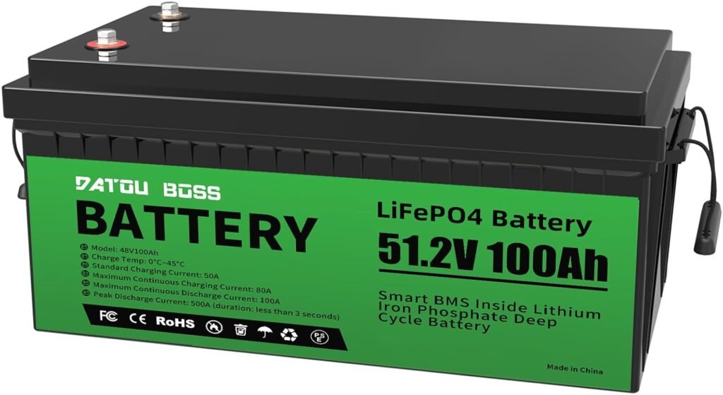 DATOUBOSS 48V 100Ah LiFePO4 Golf Cart Battery with 16S LiFePO₄ cell 48V 100AH Lithium Battery with 200A BMS, 15,000+ Deep Cycle Max.5120Wh for Solar RV, Off Grid Applications, Boat, Backup Power DATOUBOSS 48V 100Ah LiFePO4 Golf Cart Battery with 16S LiFePO₄ cell 48V 100AH Lithium Battery with 200A BMS, 15,000+ Deep Cycle Max.5120Wh for Solar RV, Off Grid Applications, Boat, Backup Power