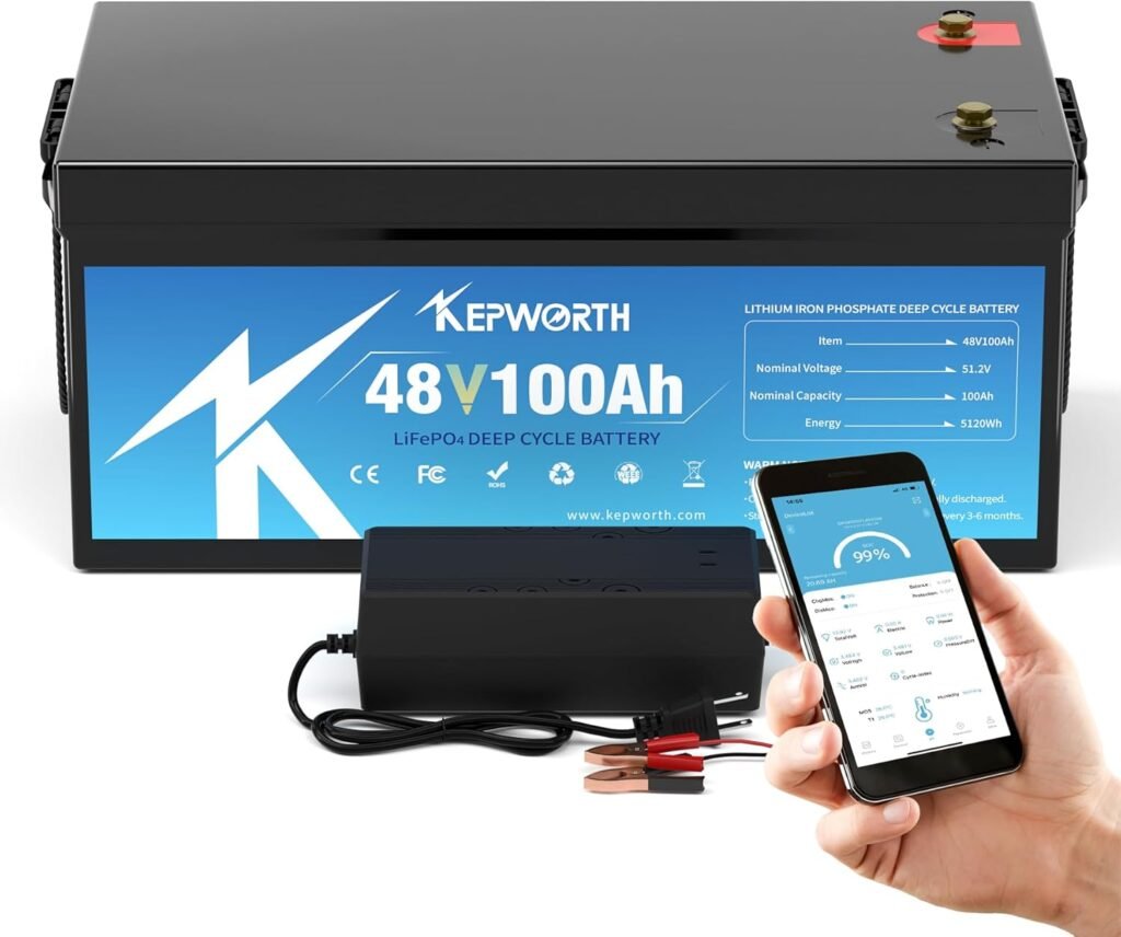 KEPWORTH 48V 100Ah Lithium Battery, Rechargeable Deep Cycle LiFePO4 Batteries, 200A Smart BMS, Perfect for Golf Carts, Rv, Solar, Offgrid, Boat, Trolling Motor