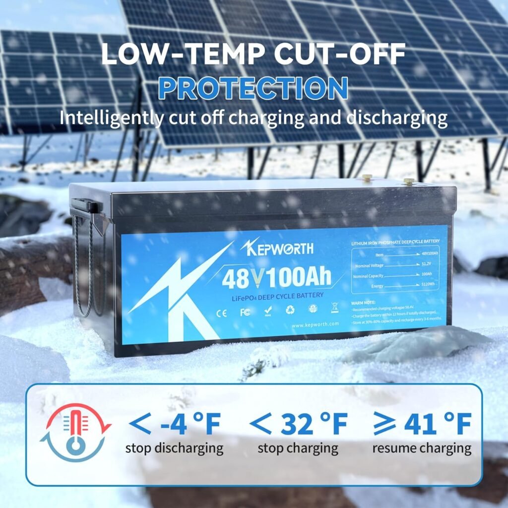 KEPWORTH 48V 100Ah Lithium Battery, Rechargeable Deep Cycle LiFePO4 Batteries, 200A Smart BMS, Perfect for Golf Carts, Rv, Solar, Offgrid, Boat, Trolling Motor