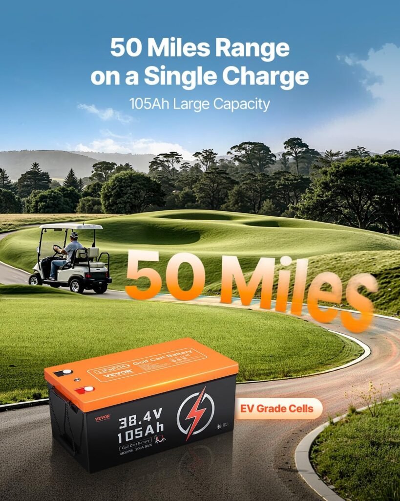 VEVOR 36V/48V 105Ah Golf Cart Lithium Battery, 36/48 Volt Golf Cart Battery with 200A BMS, LCD or Touch Monitor and Mobile APP, LiFePO4 Battery with 600A Peak Current, 4000+ Cycles for Golf Carts