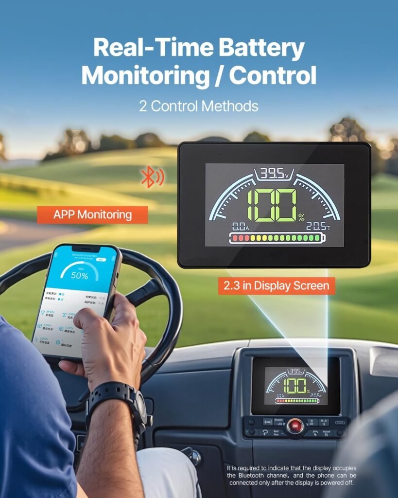 VEVOR 36V/48V 105Ah Golf Cart Lithium Battery, 36/48 Volt Golf Cart Battery with 200A BMS, LCD or Touch Monitor and Mobile APP, LiFePO4 Battery with 600A Peak Current, 4000+ Cycles for Golf Carts