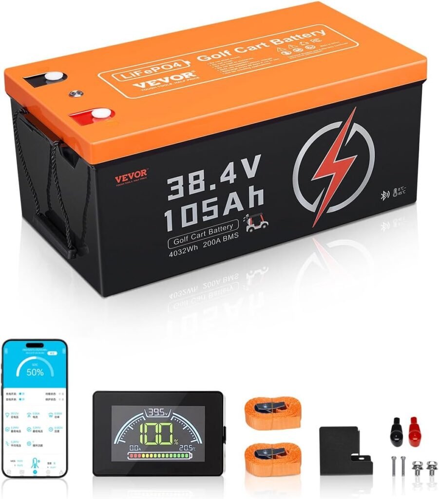 VEVOR 36V/48V 105Ah Golf Cart Lithium Battery, 36/48 Volt Golf Cart Battery with 200A BMS, LCD or Touch Monitor and Mobile APP, LiFePO4 Battery with 600A Peak Current, 4000+ Cycles for Golf Carts