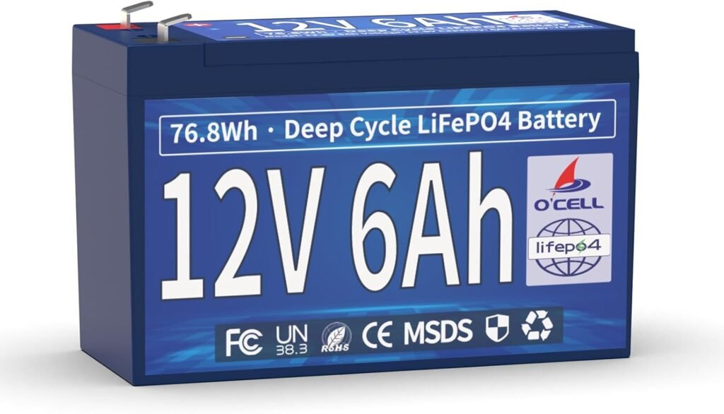 12V 6Ah LiFePO4 Lithium Battery, 6A BMS 76.8W Output Power, 4000+ Deep Cycles Years Lifetime, Low Self-Discharge, for Fish Finder, Toy Car, Security Camera, Camping, Garage Door Opener, Solar