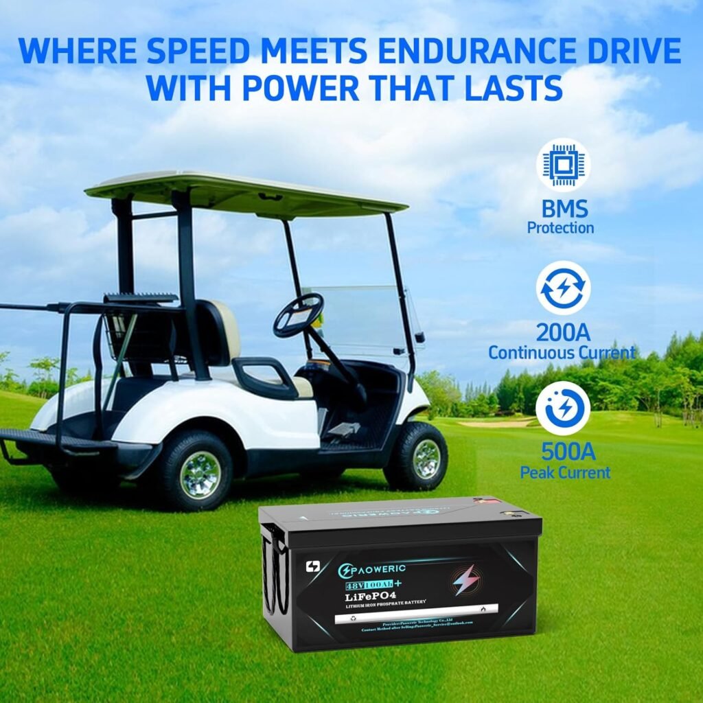 48V 100Ah Golf Cart LiFePO4 Battery, 10240W Output, 200A BMS, Perfect for Golf Cart, RV, Off Grid 48V 100Ah Golf Cart LiFePO4 Battery, 10240W Output, 200A BMS, Perfect for Golf Cart, RV, Off Grid