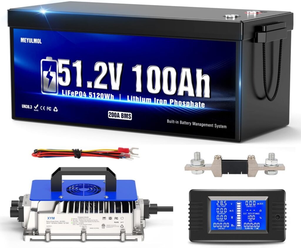 48V 100Ah Lithium Battery Golf Cart Battery with 18A Lithium Charger, Upgraded 200A BMS System, 48V120Ah LiFePO4 Complete Upgrade Kit with LCD Monitor, 10.24kW Output, Prefect for Golf Cart