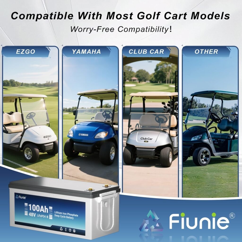 48V Lithium Battery Golf Cart Kit 18A Charger, 48V 100Ah Lifepo4 Battery with LCD Monitor, Built-in Smart 200A BMS, Max 10.24kW Load Power Output for Golf Carts,Club Car, EZGO, Yamaha