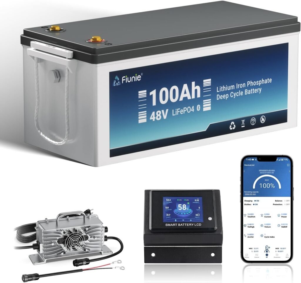 48V Lithium Battery Golf Cart Kit 18A Charger, 48V 100Ah Lifepo4 Battery with LCD Monitor, Built-in Smart 200A BMS, Max 10.24kW Load Power Output for Golf Carts,Club Car, EZGO, Yamaha