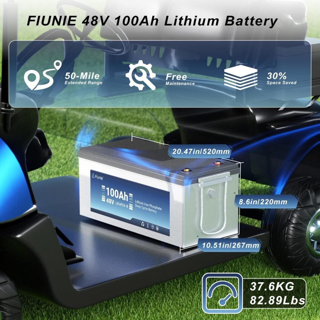 48V Lithium Battery Golf Cart Kit 18A Charger, 48V 100Ah Lifepo4 Battery with LCD Monitor, Built-in Smart 200A BMS, Max 10.24kW Load Power Output for Golf Carts,Club Car, EZGO, Yamaha