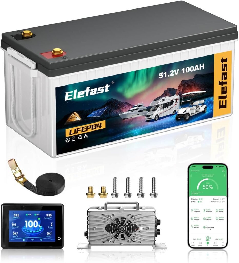 48V Lithium Battery Golf Cart,48V 100AH Golf Cart Batteries with 58.4V 18A Charger and LCD Touch Monitor,Built-in Smart 200A BMS and Bluetooth,Peak Current 1000A,Perfect for Ezgo,Yamaha,Club Car