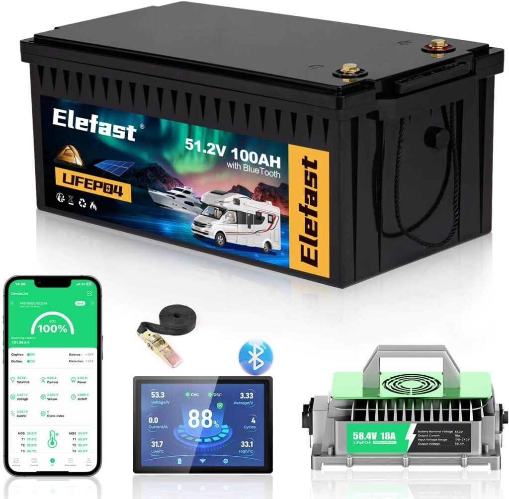 48V Lithium Battery Golf Cart,48V 100AH Golf Cart Batteries with 58.4V 18A Charger and LCD Touch Monitor,Built-in Smart 200A BMS and Bluetooth,Peak Current 1000A,Perfect for Ezgo,Yamaha,Club Car