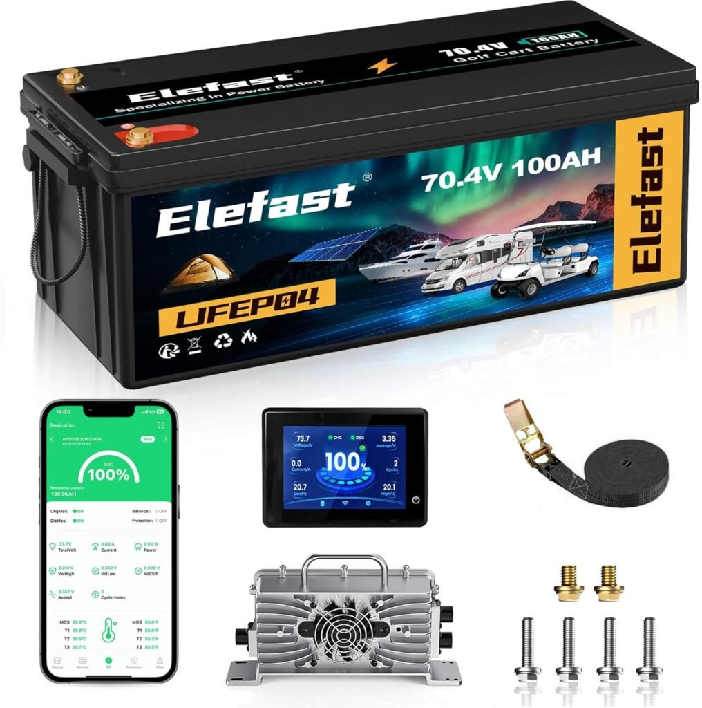 48V Lithium Battery Golf Cart,48V 100AH Golf Cart Batteries with 58.4V 18A Charger and LCD Touch Monitor,Built-in Smart 200A BMS and Bluetooth,Peak Current 1000A,Perfect for Ezgo,Yamaha,Club Car