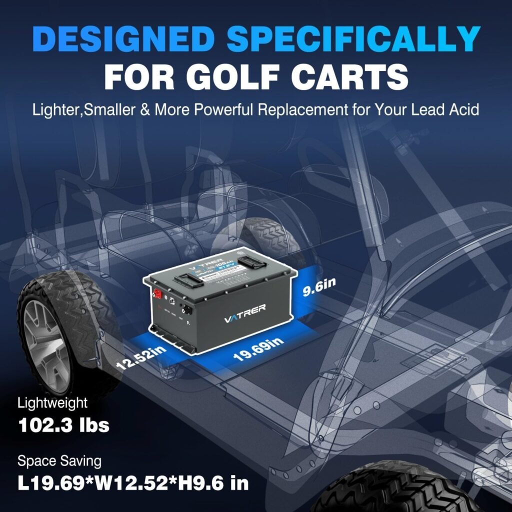 51.2V 105Ah Lithium Golf Cart Battery, Built-in Smart 200A BMS, with Touch Monitor  Mobile APP, VATRER POWER 4000+ Cycles Rechargeable LiFePO4 Battery, Max 10.24kW, Perfect for Golf Carts