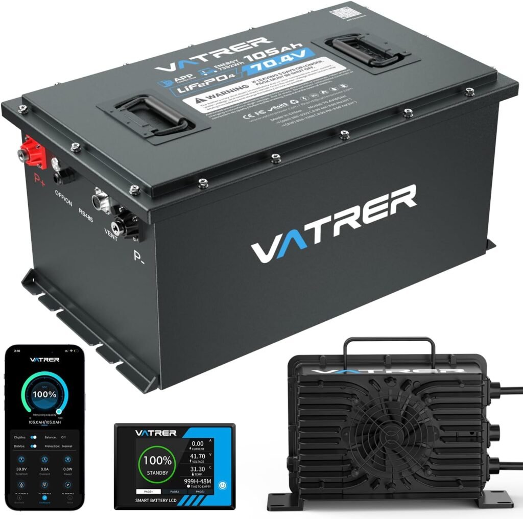 51.2V 105Ah Lithium Golf Cart Battery, Built-in Smart 200A BMS, with Touch Monitor  Mobile APP, VATRER POWER 4000+ Cycles Rechargeable LiFePO4 Battery, Max 10.24kW, Perfect for Golf Carts