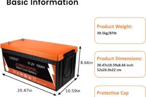 CHINS 48V Lithium Golf Cart Battery, 48 Volt 100Ah LiFePO4 Battery, Built-in Bluetooth 200A BMS, Includes 48V 18A Charger, Monitor, Perfect for Golf Carts