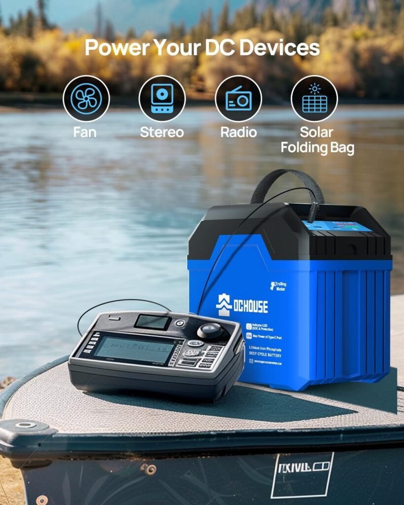 DC HOUSE 12V 100Ah 3.0 Trolling Motor Marine Battery, Bluetooth Low Temp Cut-Off with SOC Status Indicators, USB-A, DC, USB-C Ports, Built-in 100A BMS, Up to Cycles DC HOUSE 12V 100Ah 3.0 Trolling Motor Marine Battery, Bluetooth Low Temp Cut-Off with SOC Status Indicators, USB-A, DC, USB-C Ports, Built-in 100A BMS, Up to Cycles