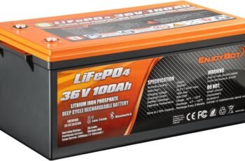 Enjoybot 36V 100Ah LiFePO4 Lithium Battery, Built-in 100A BMS and Bluetooth-Enabled, Low Temp Cut-Off Function and Peak Current 500A, 10 Years Lifetime Perfect for Golf Cart, RV, Trolling Motor, Solar