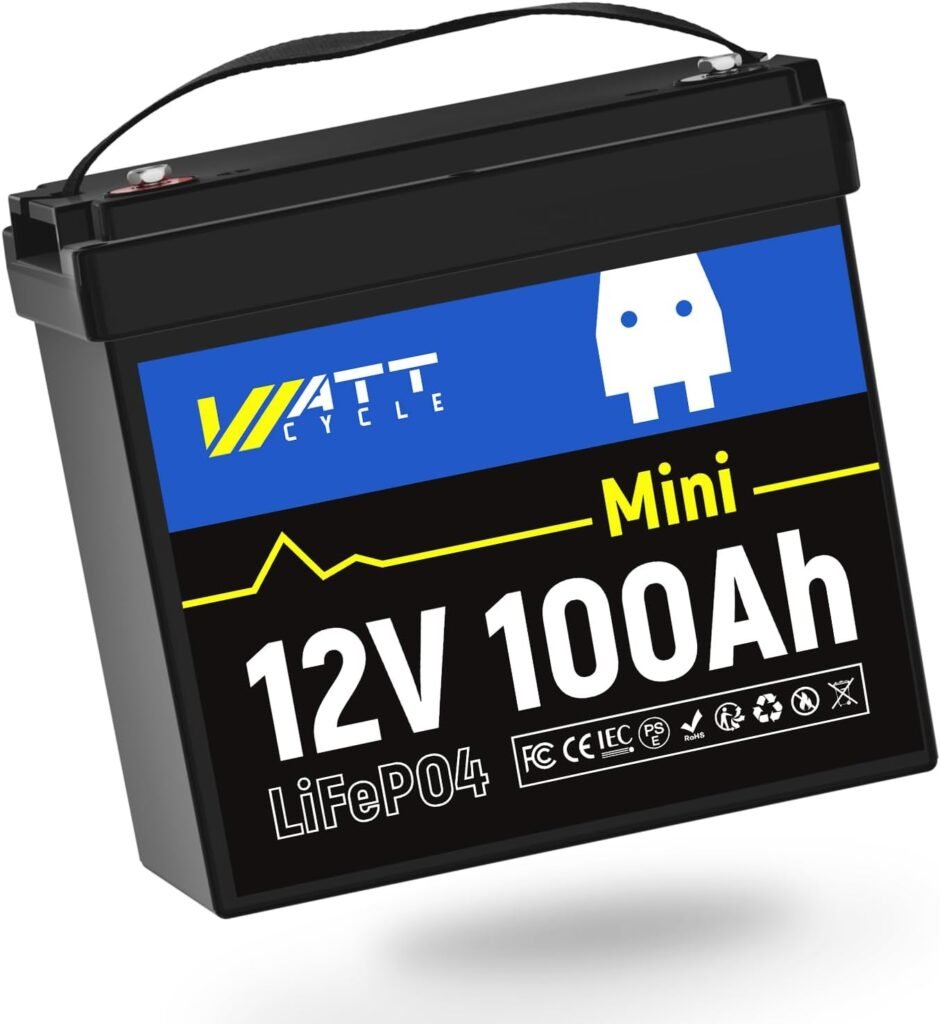 WattCycle 12V 100Ah Mini LiFePO4 Lithium Battery Smaller than BCI Group Built-in 100A BMS Low-Temp Protection Deep Cycles 1280Wh for Home Storage Marine Golf Cart RV Solar Trolling Motor