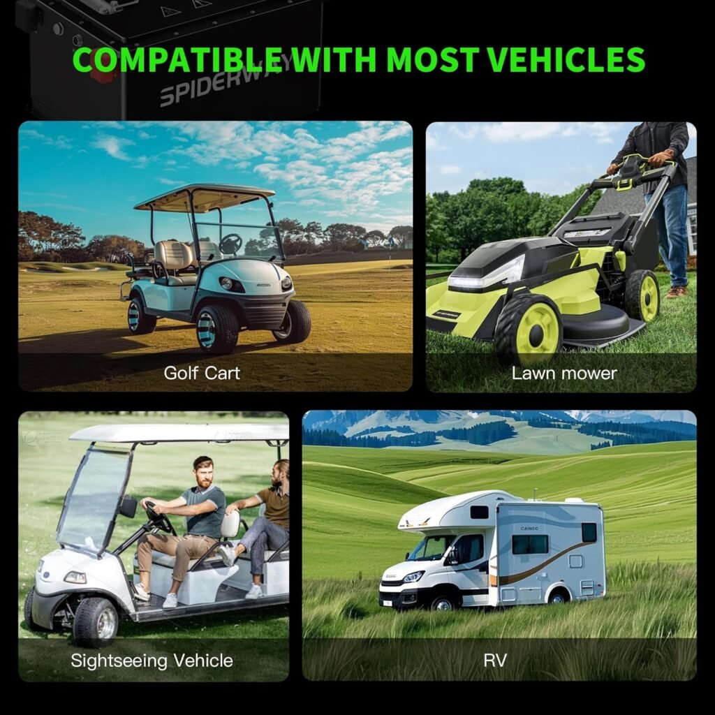 48V Lithium Battery Golf Cart, 48V 105Ah Golf Cart Battery with 48V 25A Lithium Charger, Built-in 200A BMS and Bluetooth, Touch Screen  Mobile App, 6000+ Cycles, Max 10.24kW Output, Peak Current 600A