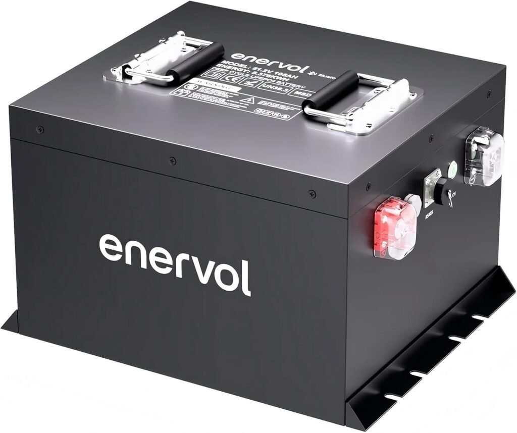 Enervol 48V 105Ah Mini Golf Cart Batteries, Lithium ion Battery with 58.4V 22A Battery Charger, Built-in 200A BMS, LCD Screen and Smart APP, Max 10.24kW, Perfect for Golf Cart, Club cart, EZGO, YAMAHA