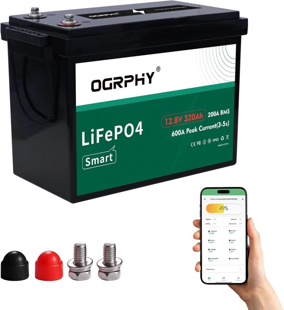 OGRPHY 48V Lithium Golf Cart Battery, with 18A Charger, Touch LCD Monitor, 200A BMS, 1000A(3-5) Peak Current Yrs Lifespan Perfect for Golf Cart, Trolling(51.2V 105AH)