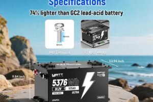 Wattcycle 48V 105Ah Golf Cart Batteries, 48V Lithium Battery 250A BMS, IP65 Waterproof Marine Batteries, LiFePO4 Battery 15000+ Deep Cycles, Built-in Bluetooth, Perfect for Home Energy, RV, Solar