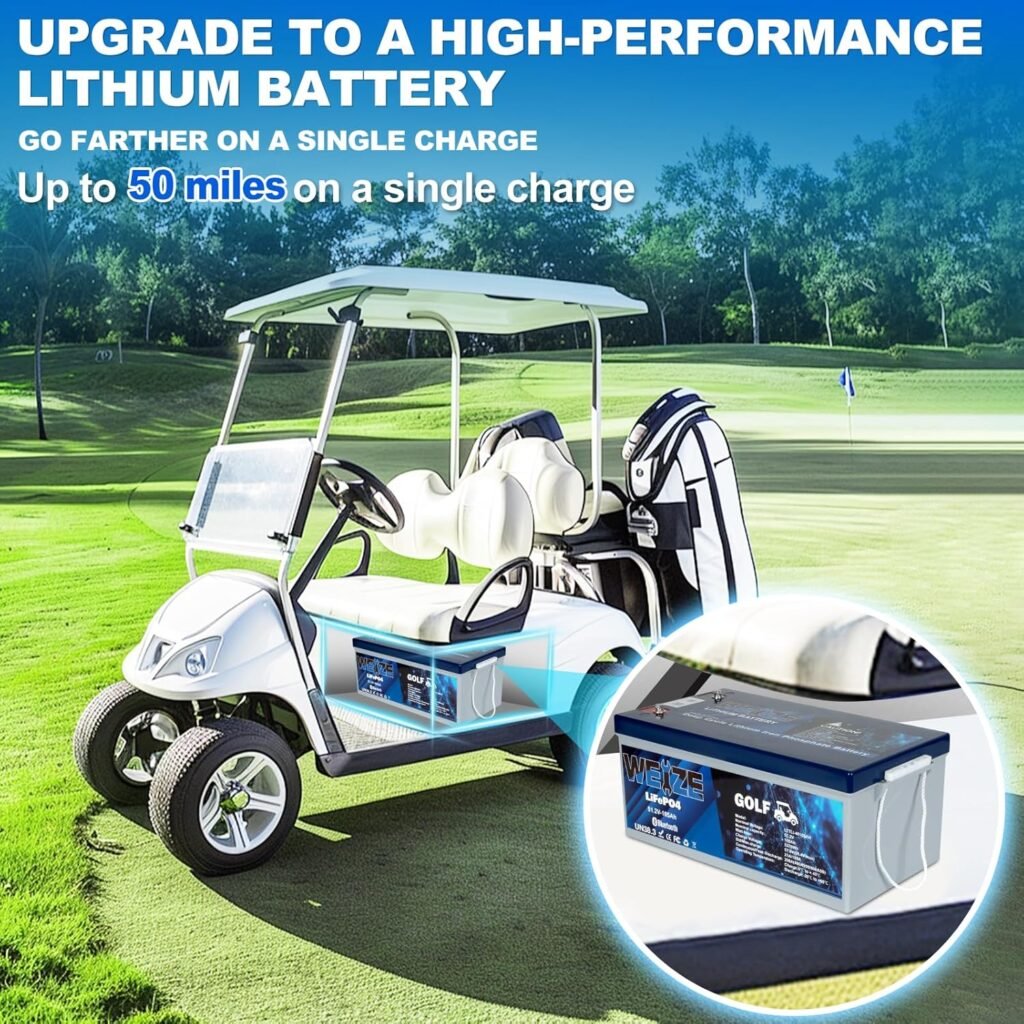 WEIZE 48V(51.2V) 105AH Golf Cart Bluetooth LiFePO4 Battery (Replace 6x8V GC8) with Lithium Batteries Charger, LCD Display, Grade A Cells, 200A BMS, Low-Temp Protection for Golf Carts, FCC Listed