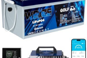 WEIZE 48V(51.2V) 105AH Golf Cart Bluetooth LiFePO4 Battery (Replace 6x8V GC8) with Lithium Batteries Charger, LCD Display, Grade A Cells, 200A BMS, Low-Temp Protection for Golf Carts, FCC Listed