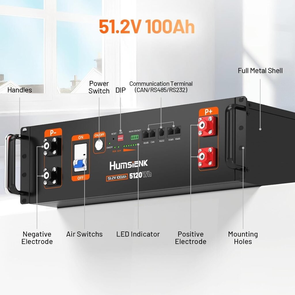 HumsiENK 48V 100Ah LiFePO4 Lithium Battery | UL1973 Listed| 3U Server Rack with Active Balancing BYD Cells, Max 5120Wh Bluetooth, 100A BMS for Off-Grid Solar System, Home Energy Storage, Backup