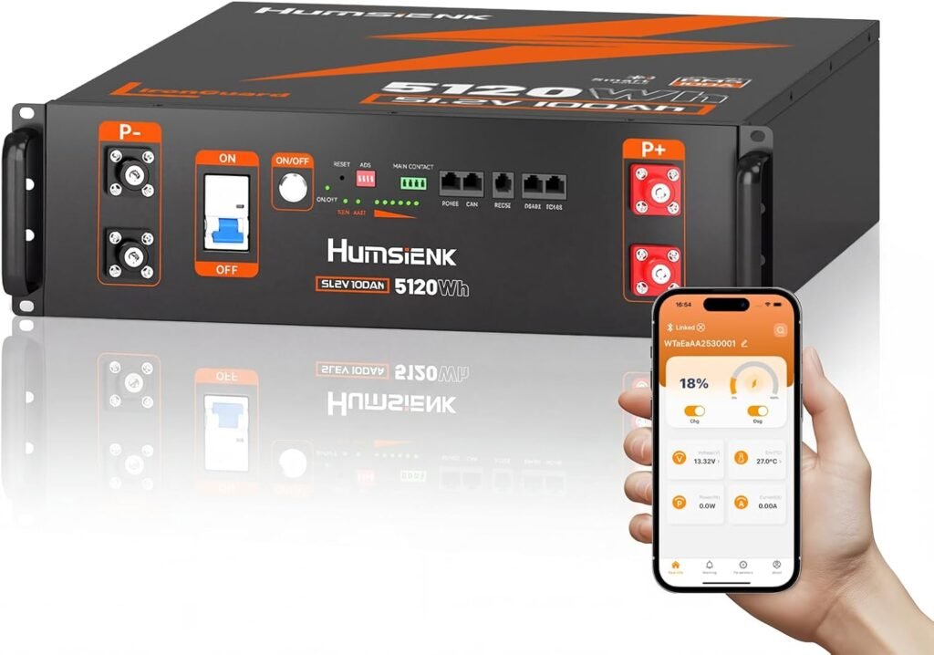 HumsiENK 48V 100Ah LiFePO4 Lithium Battery | UL1973 Listed| 3U Server Rack with Active Balancing BYD Cells, Max 5120Wh Bluetooth, 100A BMS for Off-Grid Solar System, Home Energy Storage, Backup