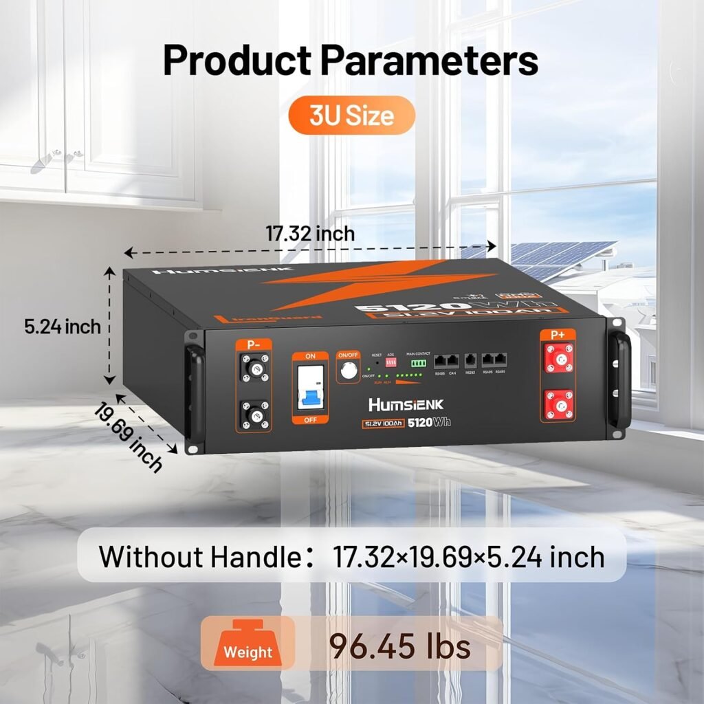 HumsiENK 48V 100Ah LiFePO4 Lithium Battery | UL1973 Listed| 3U Server Rack with Active Balancing BYD Cells, Max 5120Wh Bluetooth, 100A BMS for Off-Grid Solar System, Home Energy Storage, Backup