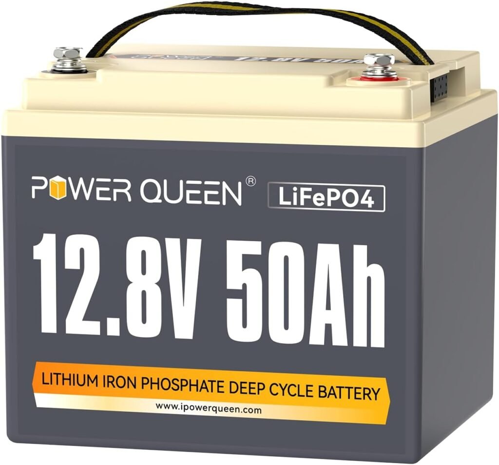 Power Queen 12V 50Ah LiFePO4 Battery Upgrade, Lithium Battery with 50A BMS Protection, Up to Cycles, Portable  Lightweight for RV Camping, Trolling Motor,Fish Finder, Solar