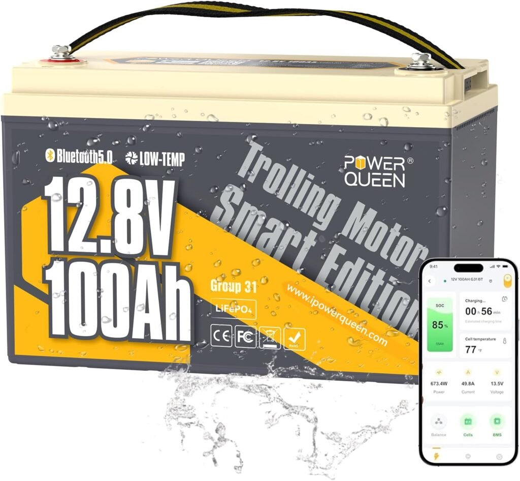Power Queen 12V 50Ah LiFePO4 Battery Upgrade, Lithium Battery with 50A BMS Protection, Up to Cycles, Portable  Lightweight for RV Camping, Trolling Motor,Fish Finder, Solar