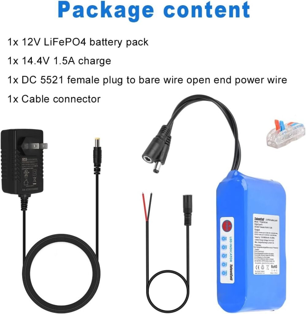 TalentCell 12V 6Ah LiFePO4 Battery Pack, Ultra Long Life Cycles Rechargeable DC 12.8V 6000mAh 76.8Wh Lithium Iron Phosphate Backup Battery for LED Strip, CCTV Camera, Router, Solar System, DIY Project