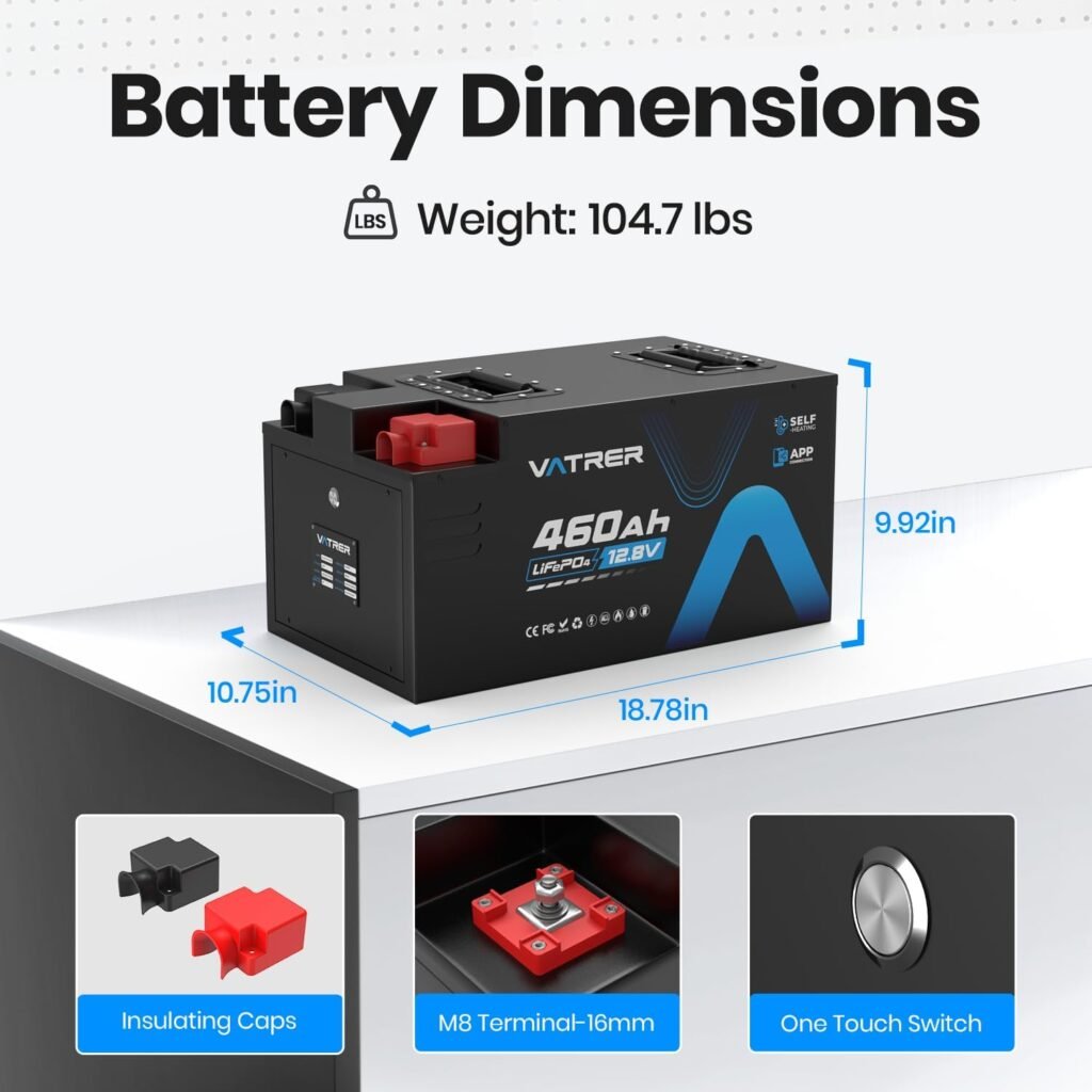 VATRER POWER 12.8V 460Ah Self-Heating LiFePO4 RV Battery, APP Monitoring