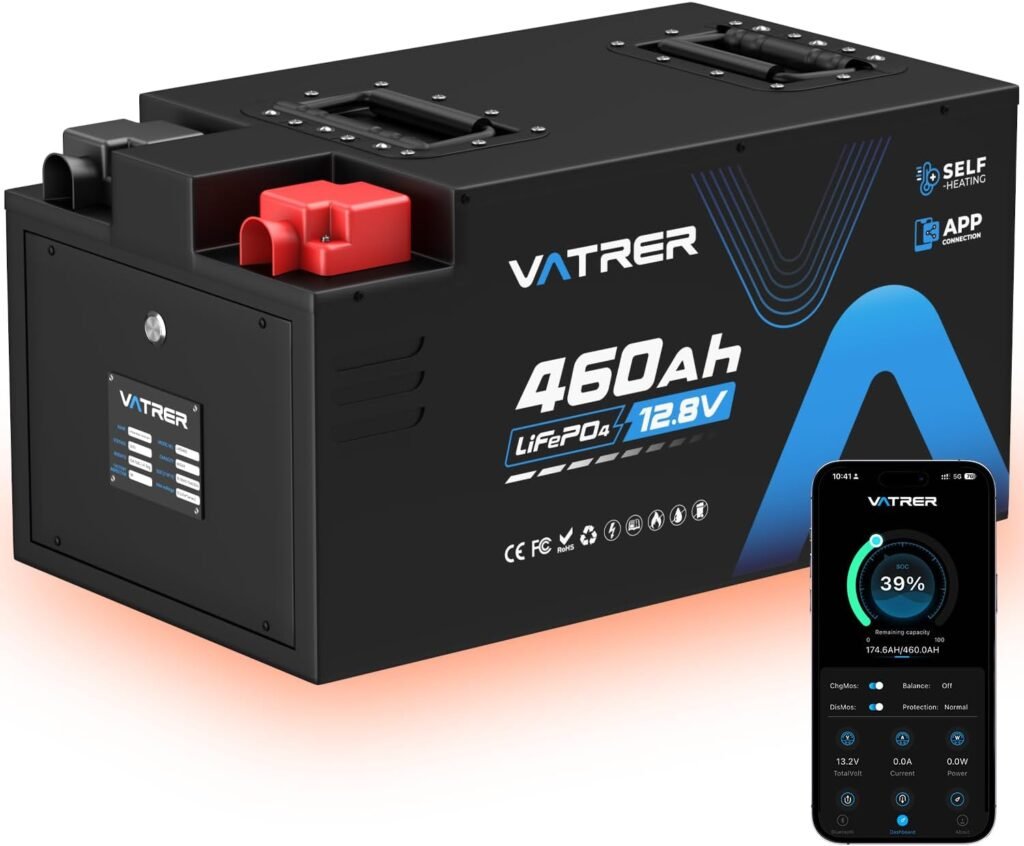 VATRER POWER 12.8V 460Ah Self-Heating LiFePO4 RV Battery, APP Monitoring