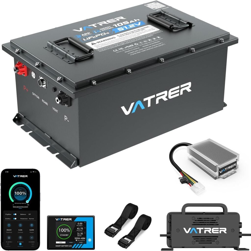 VATRER POWER 48V 105Ah Lithium Golf Cart Battery, UL2271 Certified | Complete Upgrade Kit, Built-in 200A BMS Max 10.24kW Output, Includes Charger LCD Display Voltage Reducer for Golf Carts
