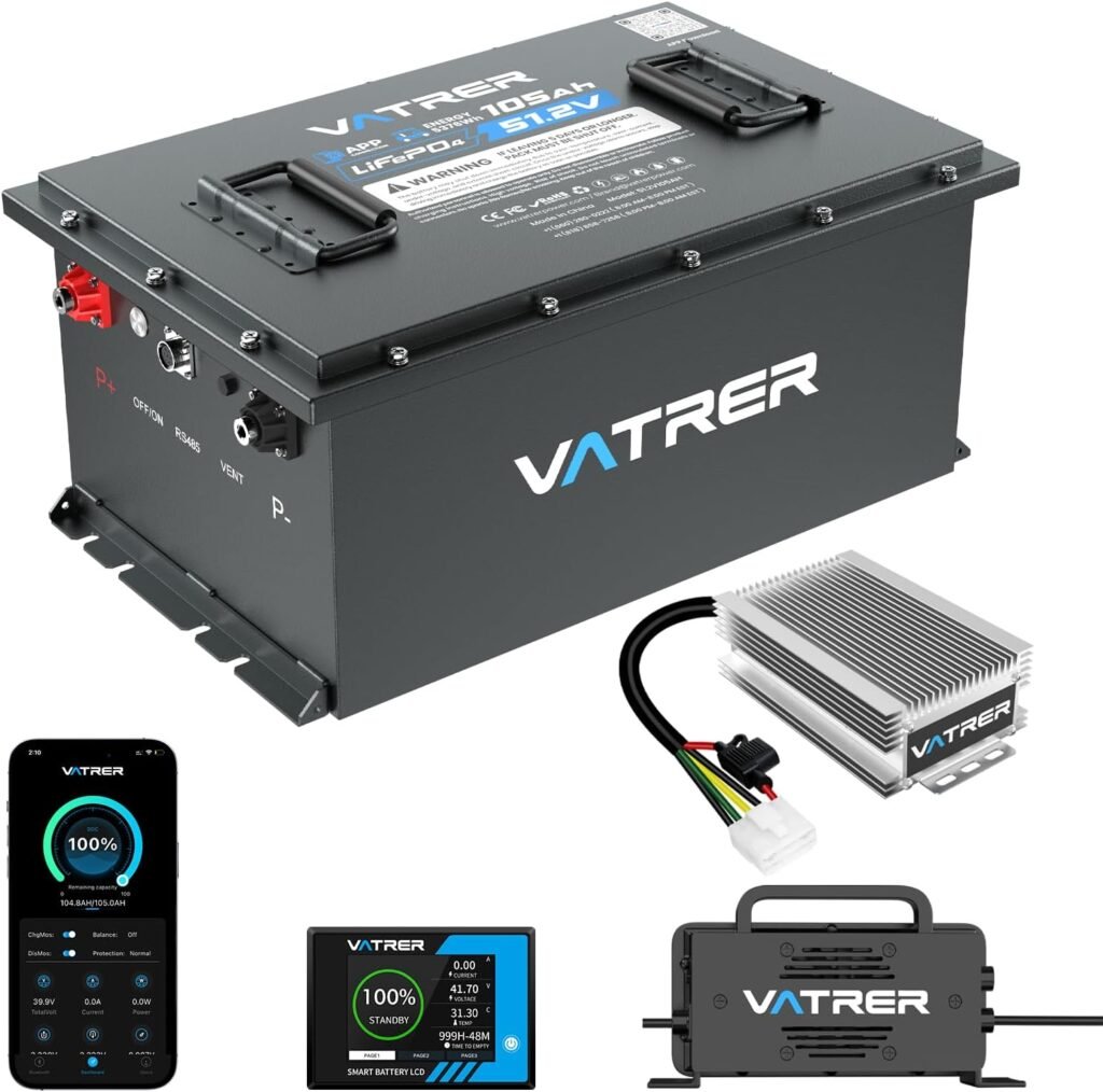 VATRER POWER 48V 150Ah Lithium Golf Cart Battery, Built-in Smart 200A BMS | Touch Monitor Mobile APP, 4000+ Cycles Rechargeable LiFePO4 Battery, Max 10.24kW Power Output, Perfect for Golf Carts