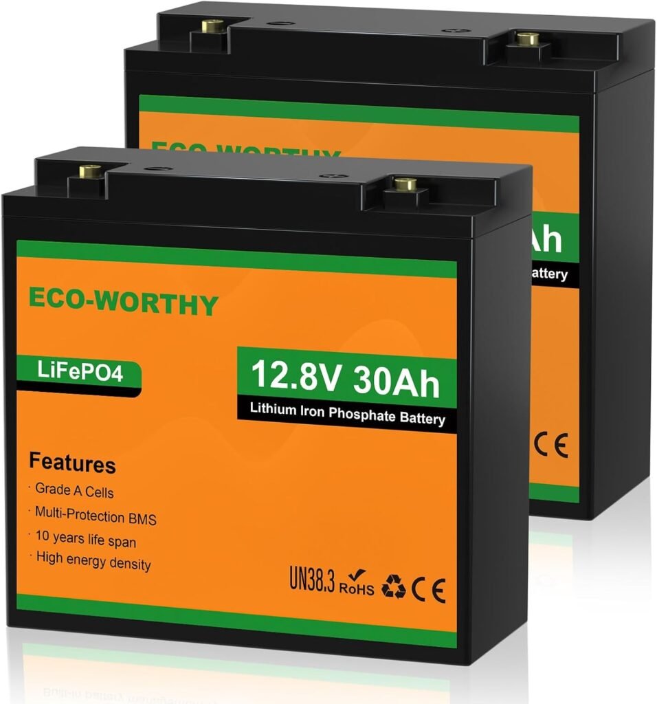 ECO-WORTHY 12V 30Ah LiFePO4 Lithium Battery, 4000+ Deep Cycle Rechargeable Battery with BMS for Ham Radio, Fish Finder, Replacement of 12V 35AH SLA