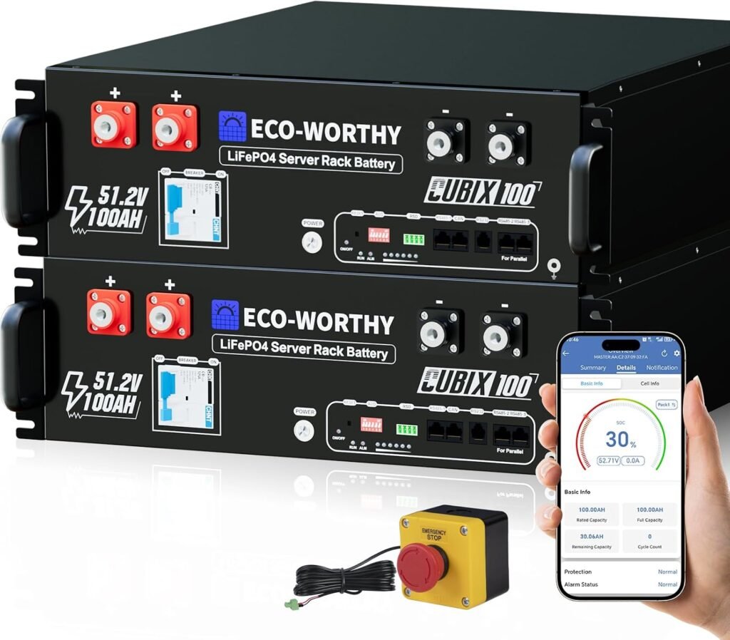 ECO-WORTHY Cubix100 48V 200Ah LiFePO4 Lithium Battery (2 Pack 48V 100AH) w/Bluetooth | UL9540  UL1973  CEC Listed | 10.24KWh Server Rack Battery for Solar Energy Storage, Home Backup Power