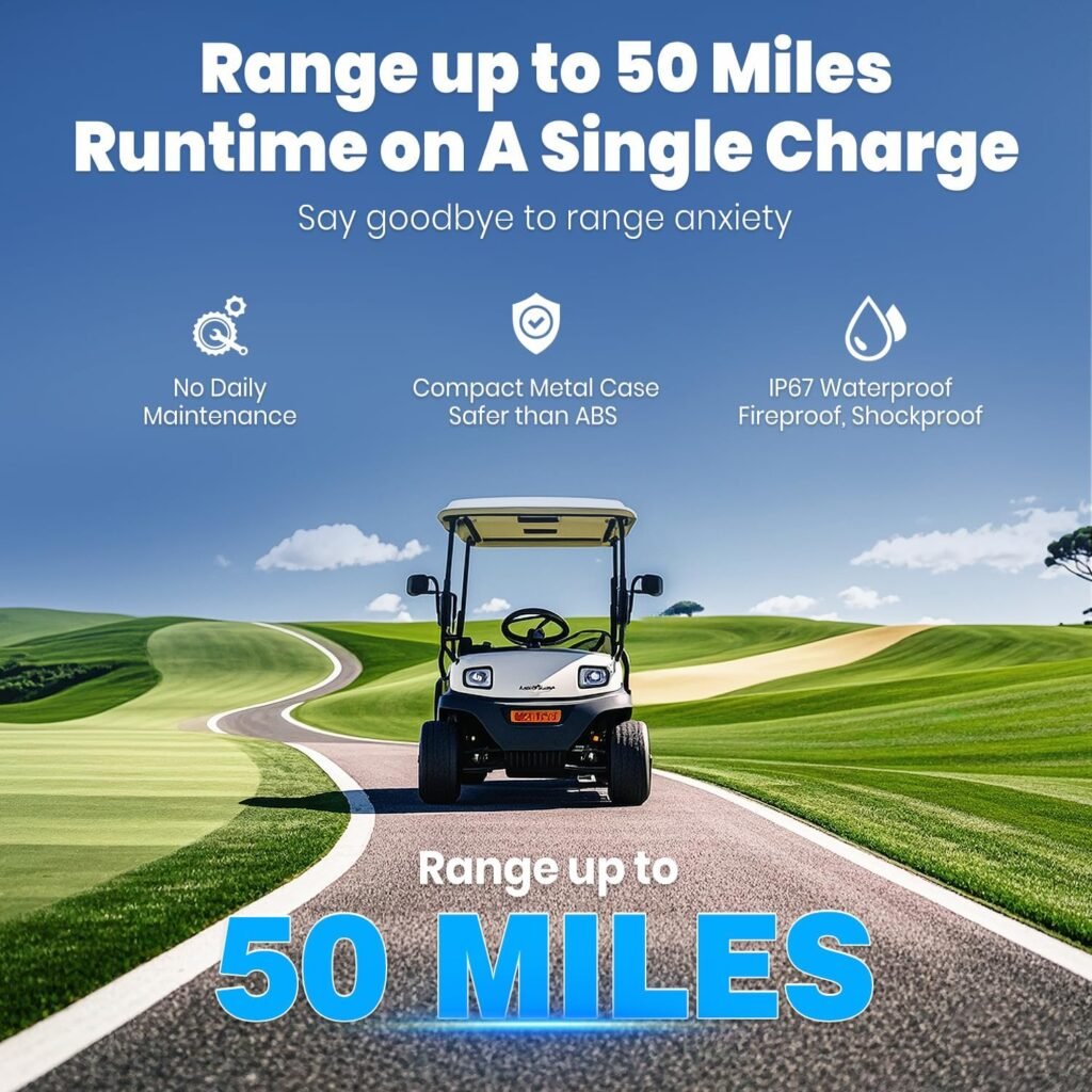 VATRER POWER 48V 105Ah Narrow Lithium Golf Cart Battery, Built-in Smart 200A BMS, with Touch Monitor  APP, 4000+ Cycles LiFePO4 Battery, Max 10.24kW Power Output, 2C Discharge, Perfect for Golf Carts