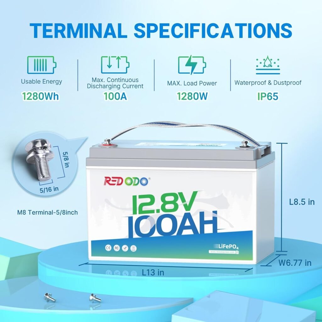 Redodo Two 12.8V Lithium Marine Batteries: 12V 100Ah Deep Cycle Battery and 20Ah Cranking for Outboard Motors, 800A CCA, 1280Wh for RV Solar Boat Energy Storage