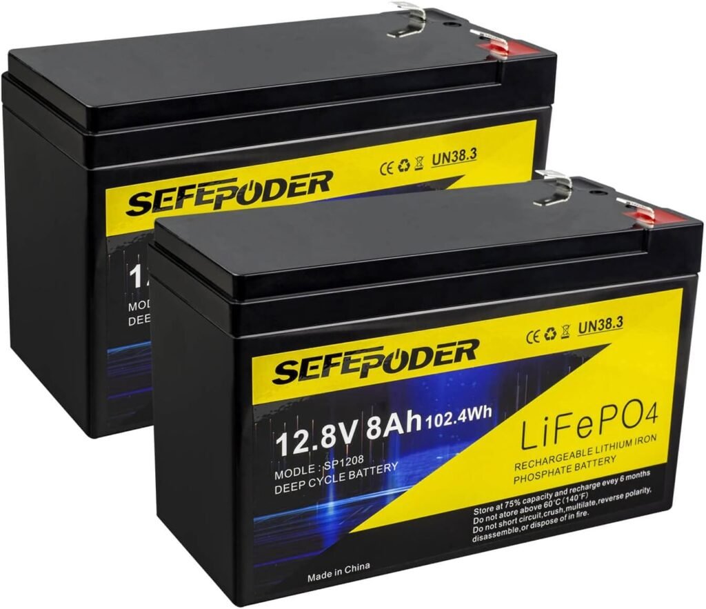 SEFEPODER 12V 8Ah Lifepo4 Lithium Deep Cycle Battery Pack, 2000+ Cycle Rechargeable Battery for Small Solar, Power Wheels, Lighting, Fish Finder, Off-Grid Applications with Built-in 10A BMS